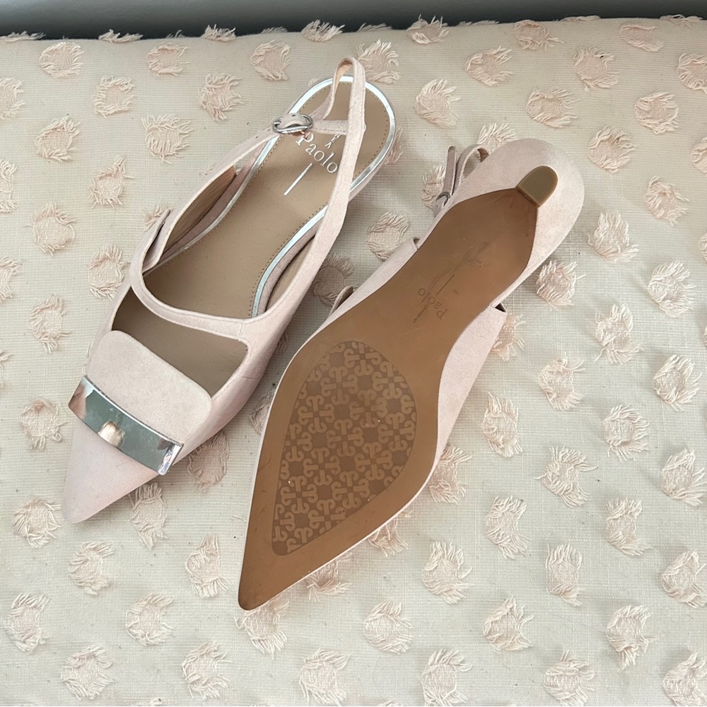 Paolo Sling Back Pointed Toe Kitten Heels Metallic Details Blush Pink Size 10 - Picture 4 of 4